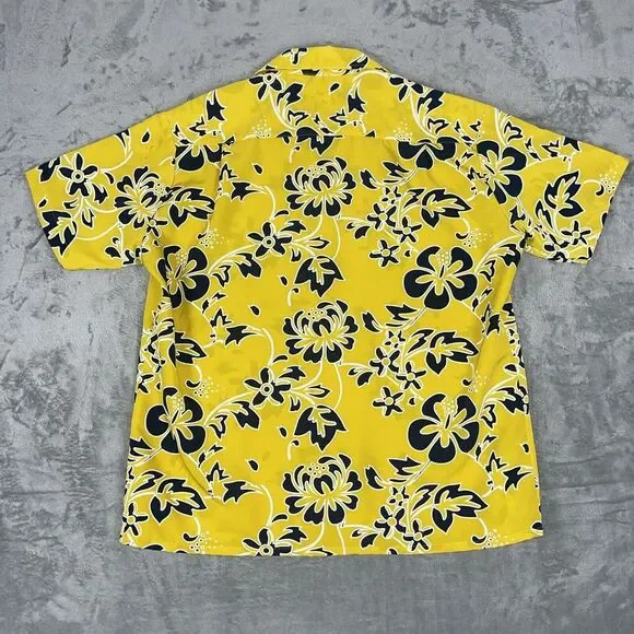 Kennington LTD Mens XL Hawaiian Shirt Yellow/Blue Tropical Floral Vacation *read - Picture 8 of 9
